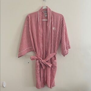 Mark and Graham Striped Res White Bathrobe‎ Dressing Gown Monogram Classic S